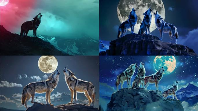 狼叫山崖上的狼与月亮