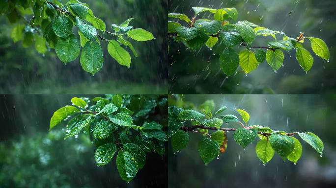 树叶子下雨天雨水水滴雨季ai素材原创户外