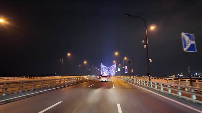 城市夜晚夜景开车第一视角汽车窗外沿途风景