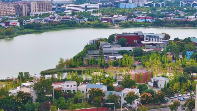 湖南长沙湘江江滩公园航拍橘子洲岳麓山风景