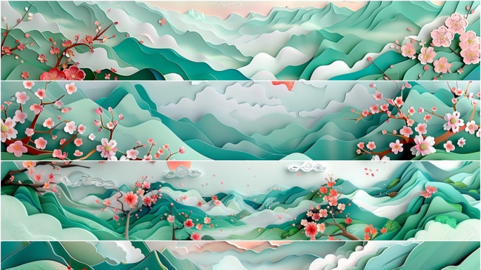 《上春山》剪纸艺术中国山水青绿视频（一）