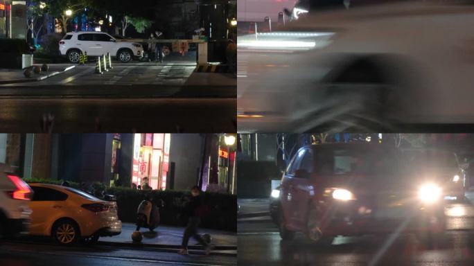 夜晚城市街头汽车车流人流夜景视频素材