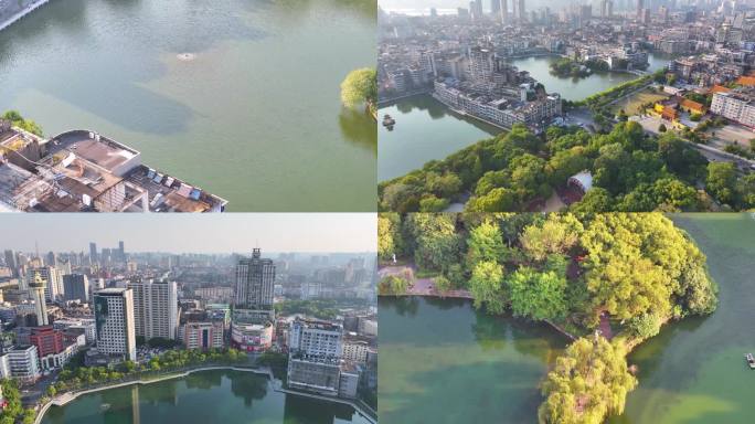 江西南昌东湖区八一公园航拍城市地标风景风