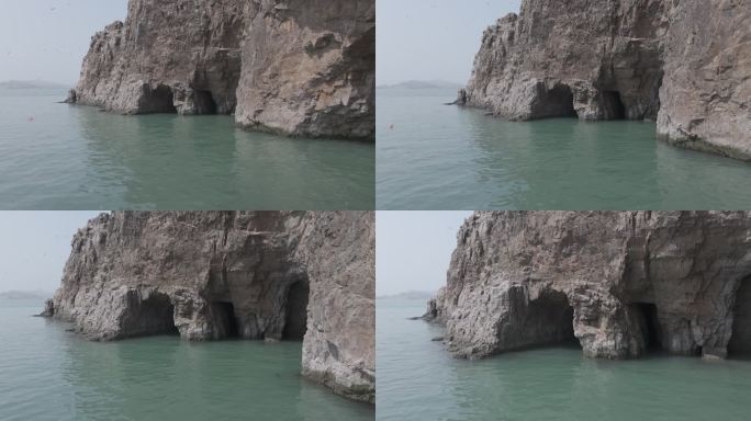 航拍穿越山东荣成海驴岛的海蚀山洞