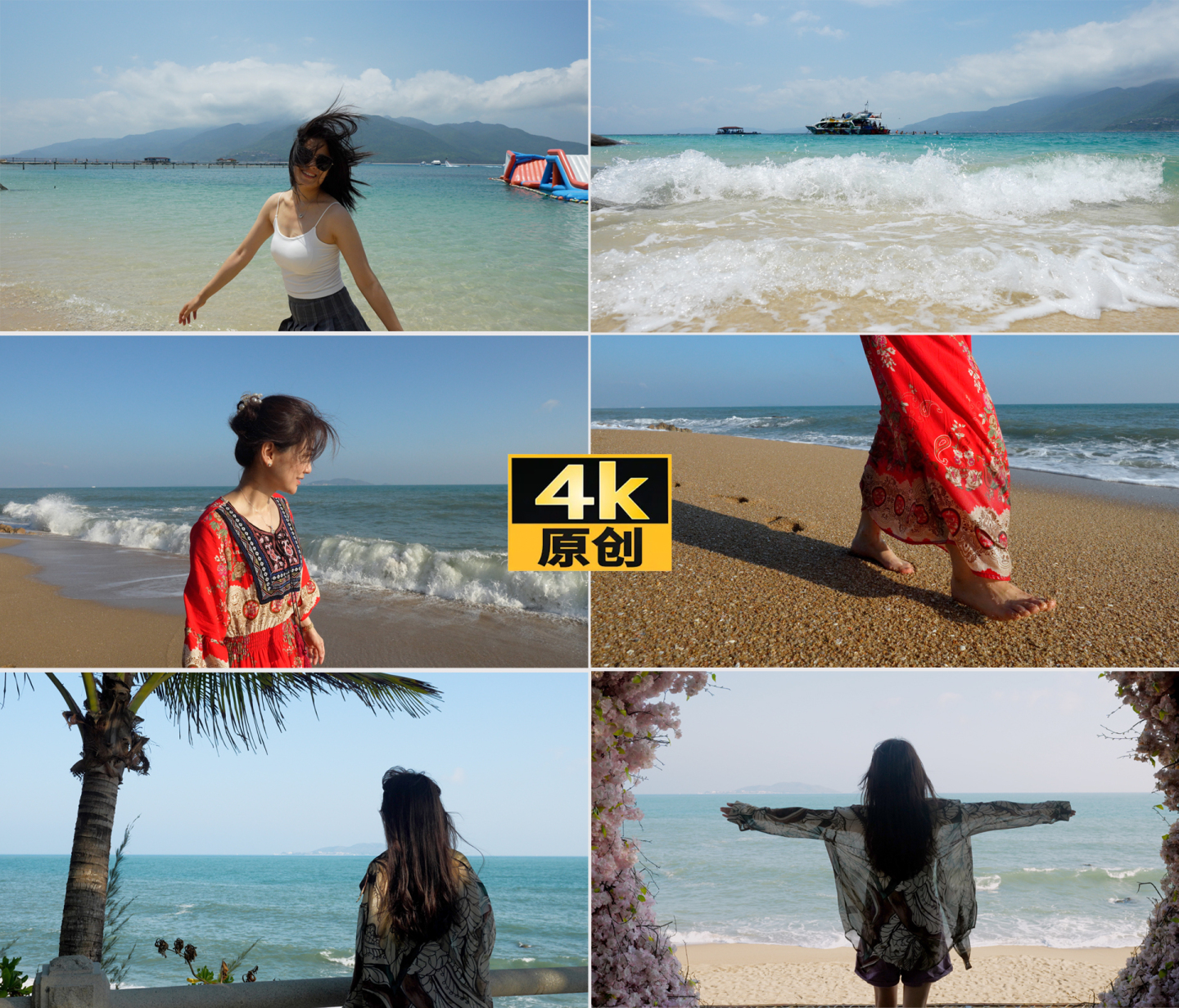 海边沙滩美女背影散步模特奔跑玩耍旅游浪漫