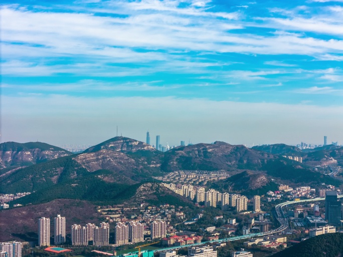 城市天空延时 鸟瞰济南