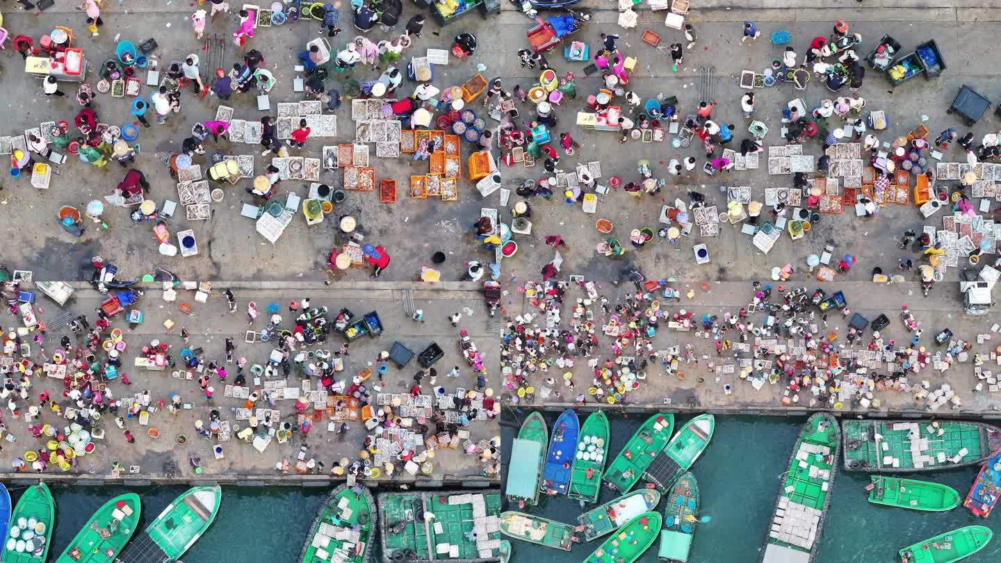 4K-Log-航拍海鲜市场，疍家渔排码头