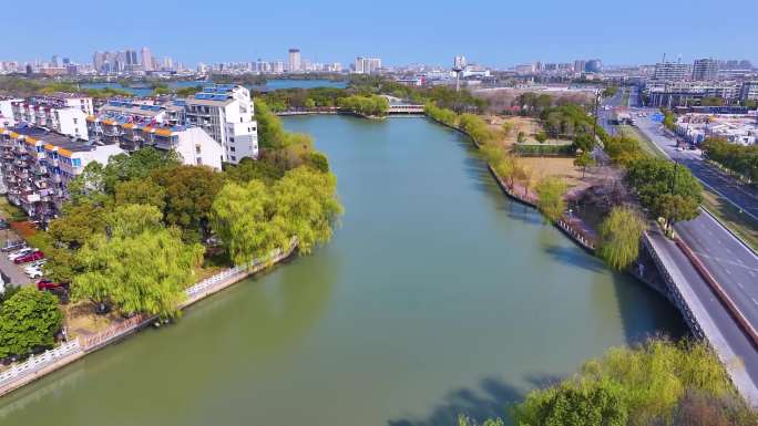 嘉兴市南湖旅游区航拍城市地标景区景点浙江