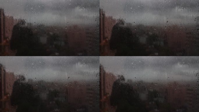 【4k】暴雨天气窗户上雨水滑落