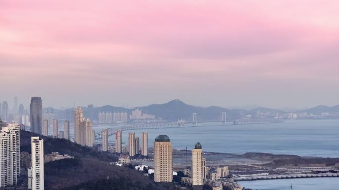 大连市高新园区腾飞软件园夕阳航拍素材