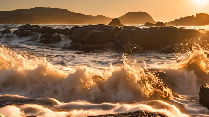 海浪岩石 金色大海