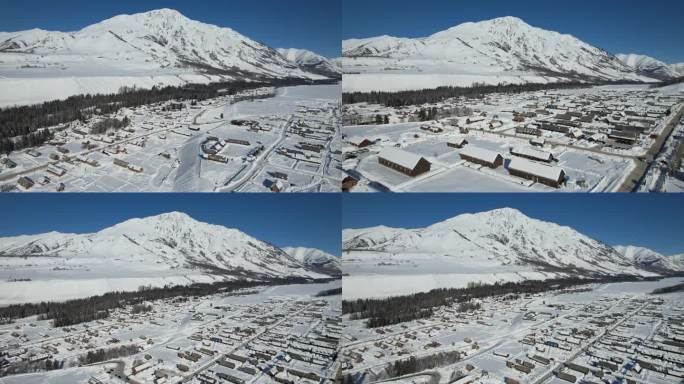 新疆阿勒泰-晴天禾木雪景4K航拍