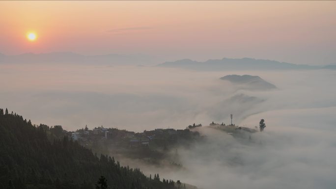 农村早晨云海日出