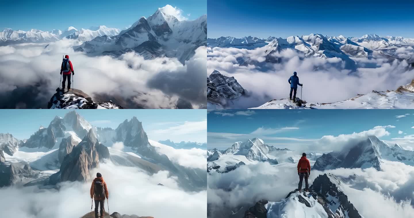 登山震撼山脉大自然风景