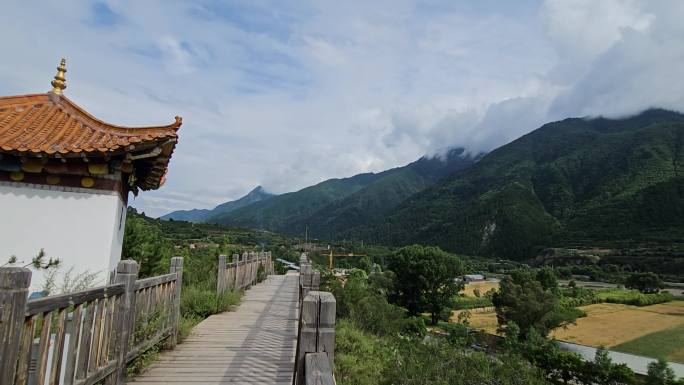 古朴乡村静谧景 红瓦金顶映绿野