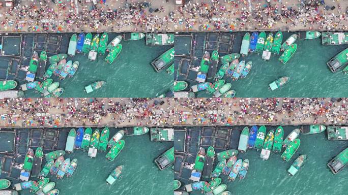 4K-Log-航拍海鲜市场，疍家渔排码头