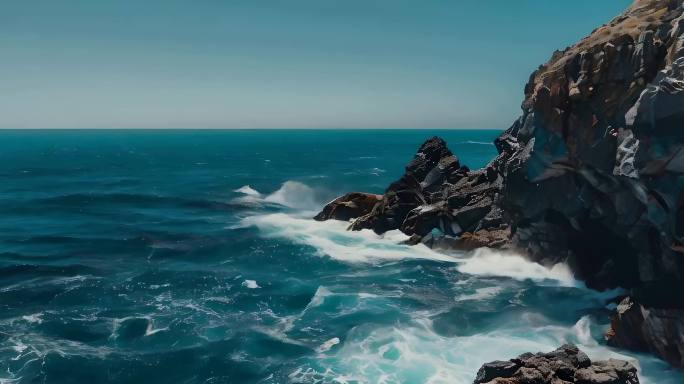 海岛礁石浪花风景