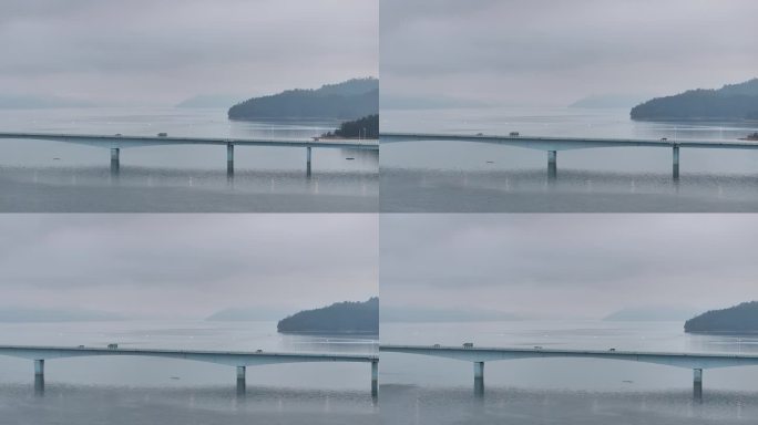 4K-Log-航拍千岛湖薄雾，上江埠大桥