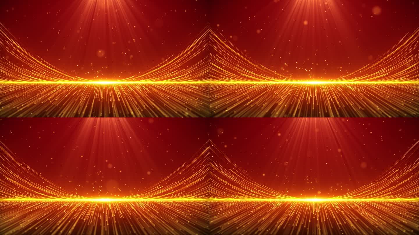 金色粒子红背景光线循环