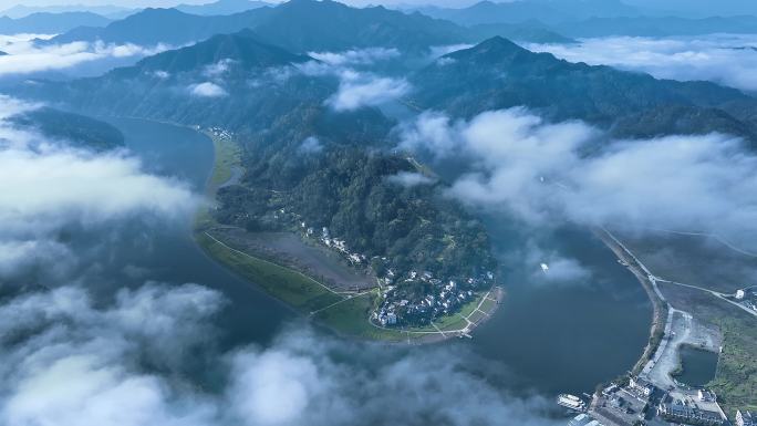 4K新安江山水画廊晨雾河流