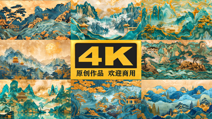 【4K】鎏金国潮山水背景