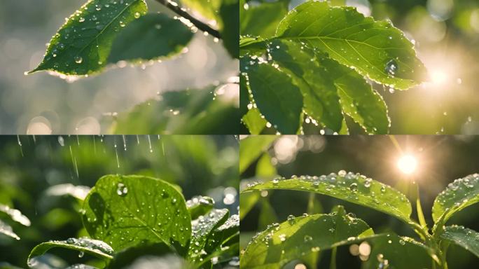 阳光的下雨露 植物绿叶