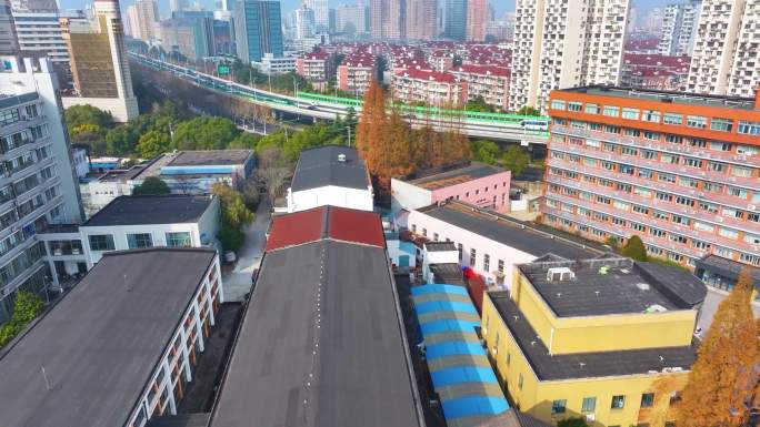 上海虹口区内环高架路航拍车流马路道路城市