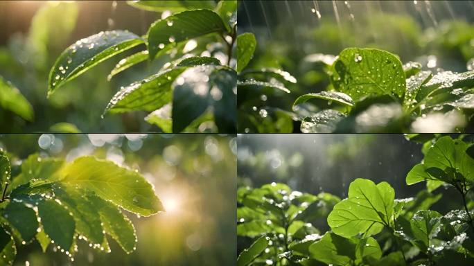 谷雨 阳光清晨 水滴 叶片