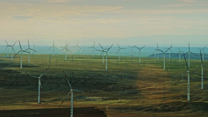 直升机航拍新疆布尔津风力发电