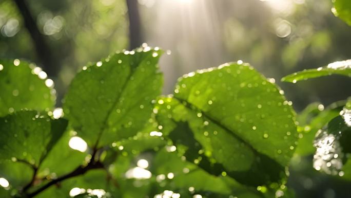 叶片飘动 雨后唯美大自然