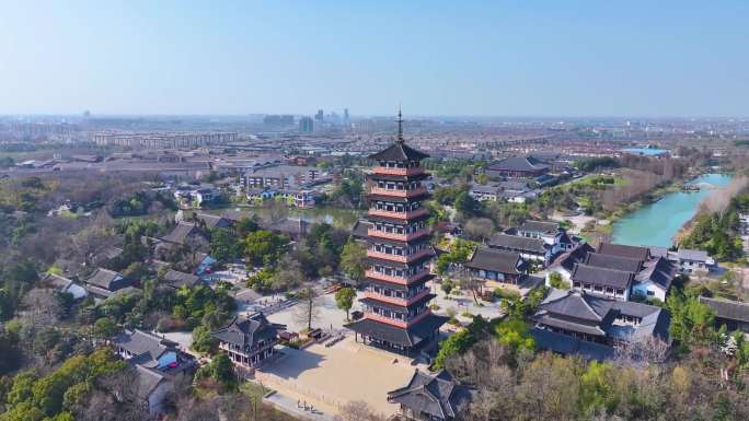 扬州大运河文化旅游度假区大明寺栖灵塔航拍