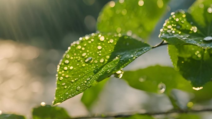 雨后的绿色植物 叶片上的水珠雨露