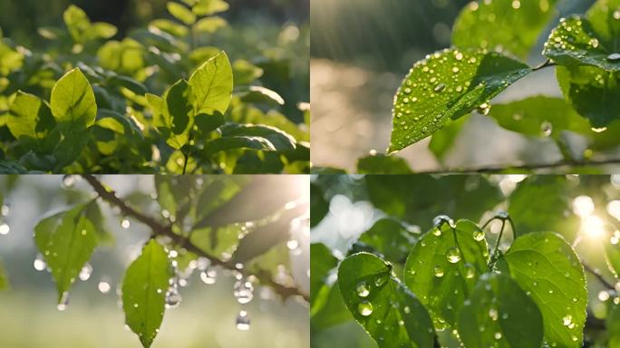 雨后的绿色植物 叶片上的水珠雨露