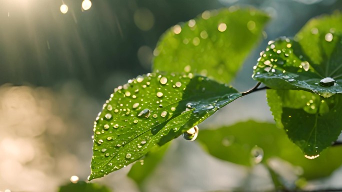 雨后唯美绿叶水滴