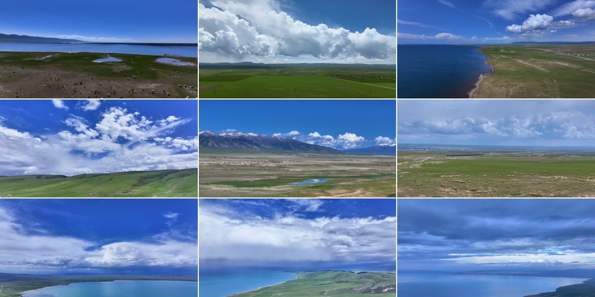 航拍青海湖唯美风景风光晴空万里青藏高原