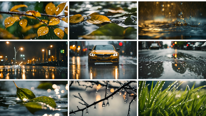 下雨空镜  雨水雨滴