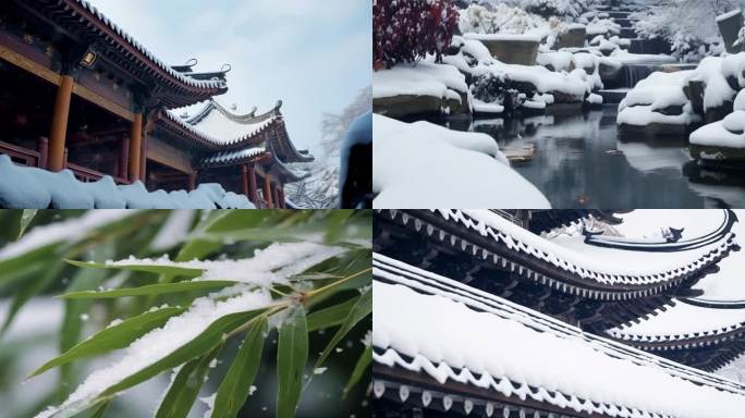 中式雪景