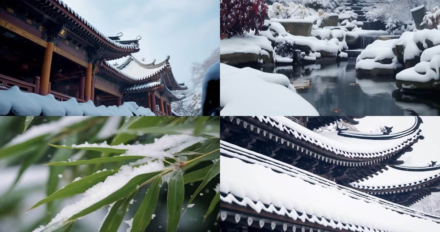 中式雪景