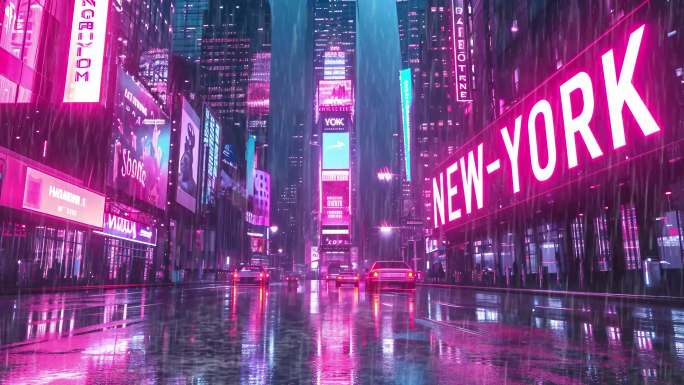 纽约城市雨夜舞台背景