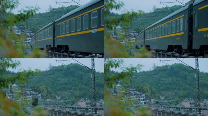 绿皮火车、火车驶过长镜头