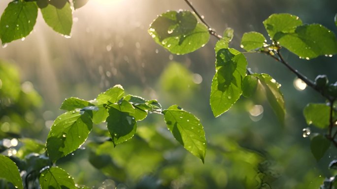 谷雨 水滴滴落绿叶