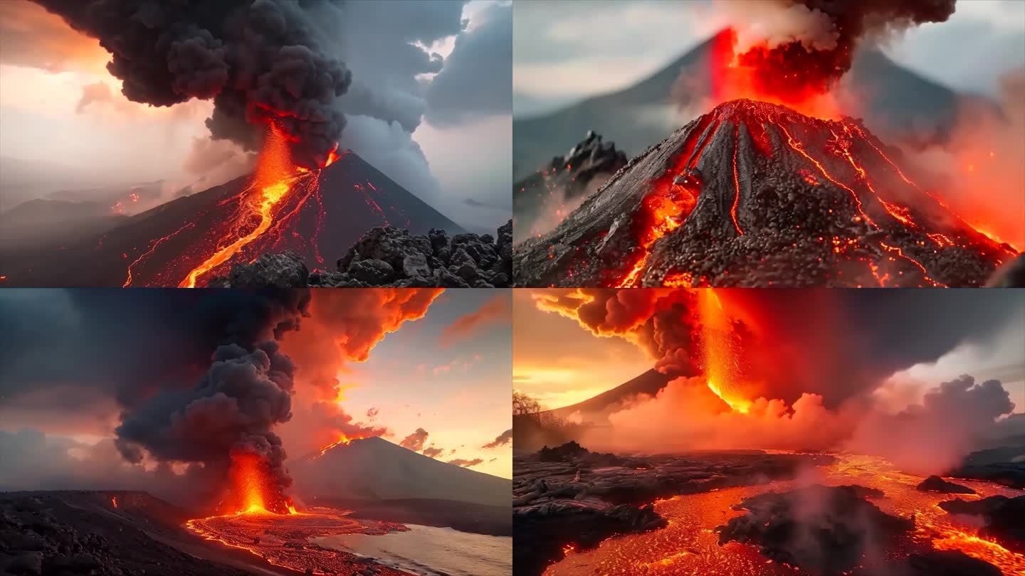 末日活火山爆发喷发岩浆自然灾害ai素材原