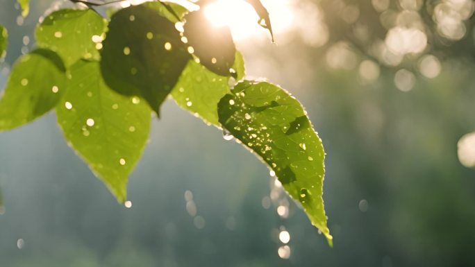 绿叶上的水滴雨露