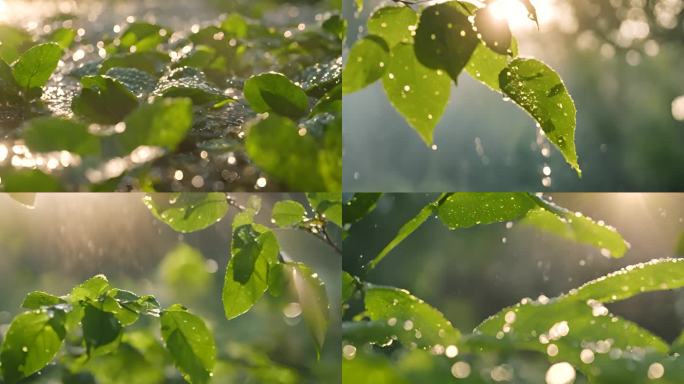 绿叶上的水滴雨露