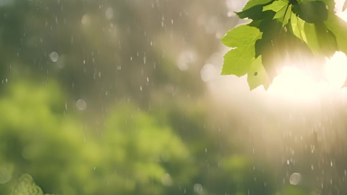 阳光下的大自然 植物绿叶 水滴雨露