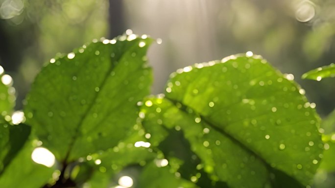 植物绿叶上的水滴雨露