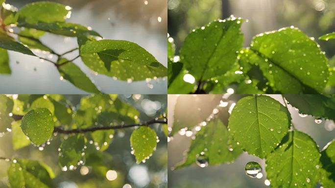 植物绿叶上的水滴雨露