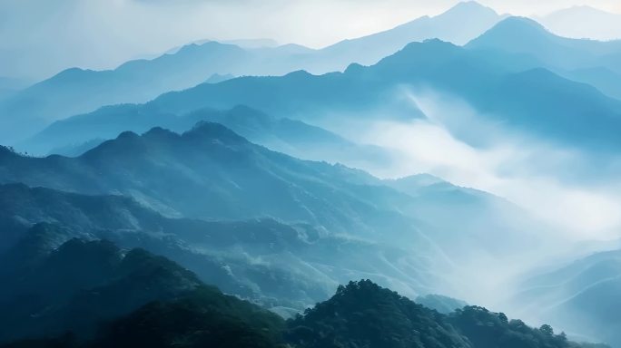 云雾缭绕的山脉自然风光