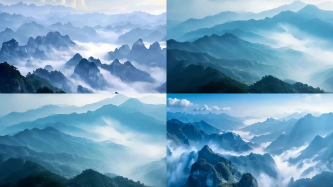云雾缭绕的山脉自然风光