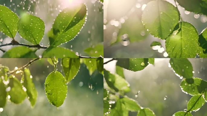 唯美雨后大自然 绿叶叶片 水滴水珠
